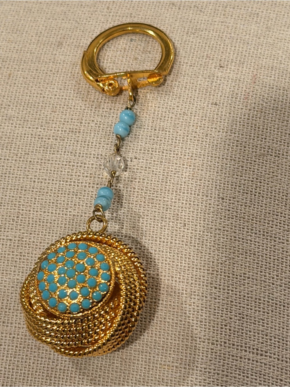 Vintage Gold and Turquoise Beaded Pendant Key chain or Bag Charm